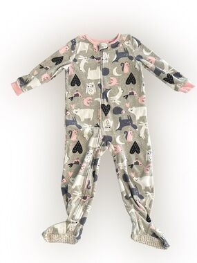 Carters Toddler Fleece Footed Pajamas Polar Bear and Friends Grey & Pink 4T